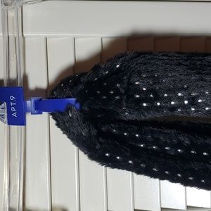 Apt. 9 Black Faux Fur Scarf with Silver Polka Dots